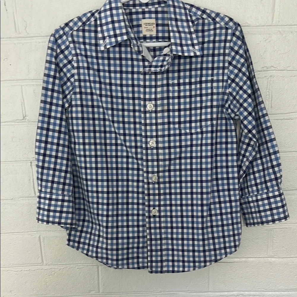 Crewcuts Blue and White Checkered Button-Up Shirt, size 3T - Picture 1 of 1